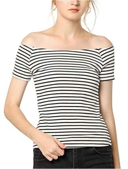 Women's Slim Fit Short Sleeves Off The Shoulder Cropped Top