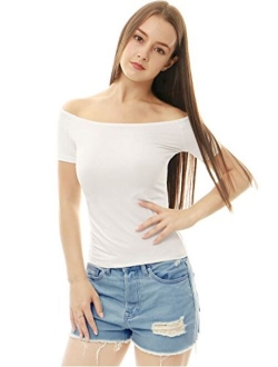 Women's Slim Fit Short Sleeves Off The Shoulder Cropped Top