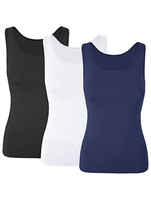 DYLH Women Comfy Cami Built-in Shelf Bra Knitted Tank Top Stretch 1/3 Pack