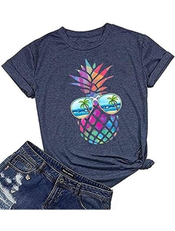 Kauilry Womens Pineapple Printed T Shirt Casual Summer Casual Short Sleeve Graphic Tees Tops Blouse