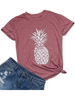 Kauilry Womens Pineapple Printed T Shirt Casual Summer Casual Short Sleeve Graphic Tees Tops Blouse