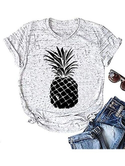 Kauilry Womens Pineapple Printed T Shirt Casual Summer Casual Short Sleeve Graphic Tees Tops Blouse