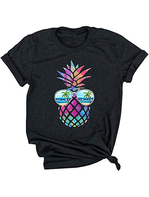 Kauilry Womens Pineapple Printed T Shirt Casual Summer Casual Short Sleeve Graphic Tees Tops Blouse