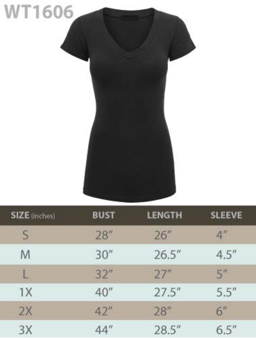 Lock and Love Women's Basic Slim Fitted Short Sleeve Casual V Neck Cotton T Shirt