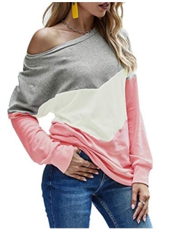 Locryz Womens Color Block Long Sleeve Round Neck Shirts Pullover Sweatshirt Tops