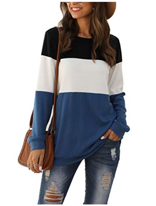 Locryz Womens Color Block Long Sleeve Round Neck Shirts Pullover Sweatshirt Tops