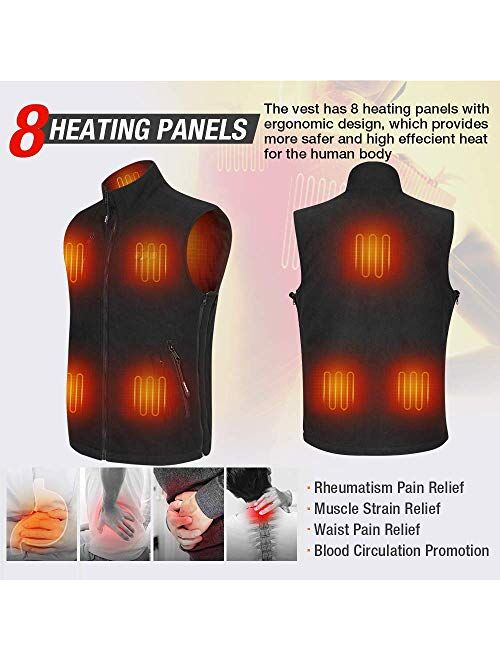 Heated Vest for Men, ARRIS Size Adjustable 7.4V Electric Warm Vest 8 Heating Panels with Battery Pack