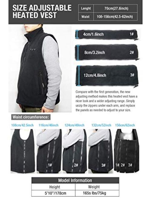 Heated Vest for Men, ARRIS Size Adjustable 7.4V Electric Warm Vest 8 Heating Panels with Battery Pack