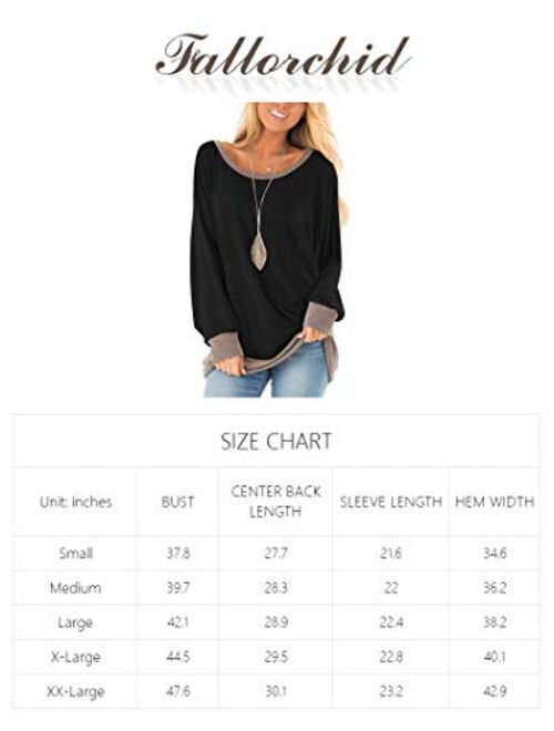 Fallorchid Women's Long Sleeve Crew Neck Tunics Loose Fit Casual Color Block Tops