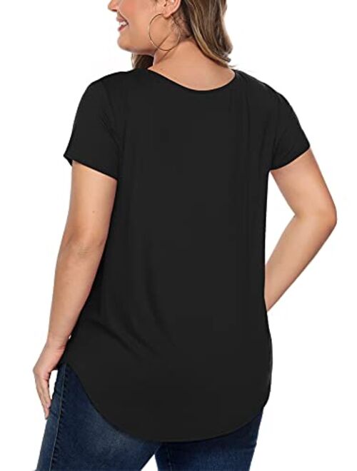 Amoretu Women's Plus Size Tops Short/Long Sleeve Criss Cross V Neck T-Shirt