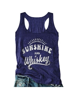 Women Sunshine and Whiskey Tank Top Sunrise Graphic T Shirt Summer Sleeveless O-Neck Casual Tee Tops