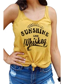 Women Sunshine and Whiskey Tank Top Sunrise Graphic T Shirt Summer Sleeveless O-Neck Casual Tee Tops