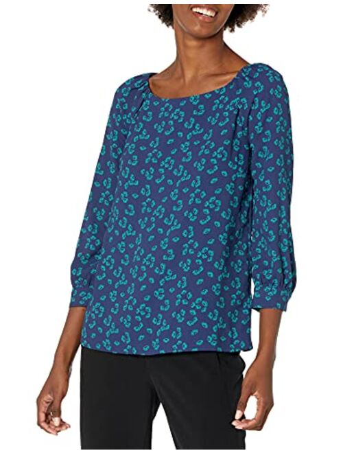 Amazon Brand - Lark & Ro Women's Three Quarter Sleeve Crew Neck Gathered Blouse