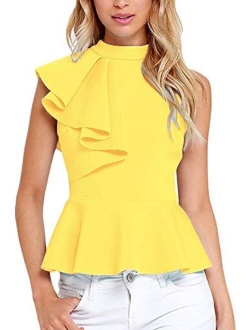 Shawhuwa Womens Sexy Asymmetric Ruffle Side Peplum Top Clubwear