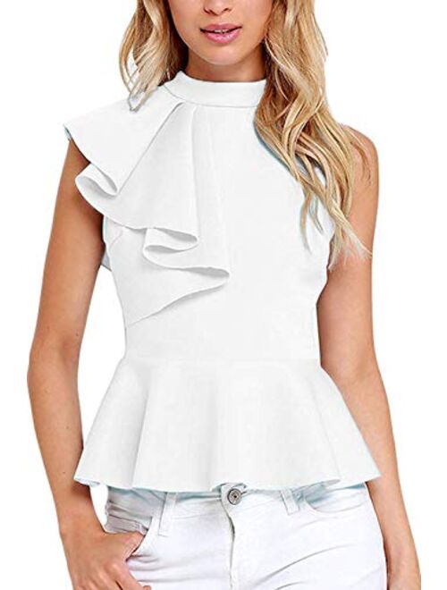 Shawhuwa Womens Sexy Asymmetric Ruffle Side Peplum Top Clubwear