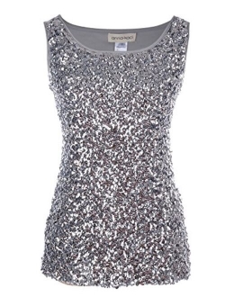 Anna-Kaci Womens Sparkle & Shine Glitter Sequin Embellished Sleeveless Round Neck Tank Top