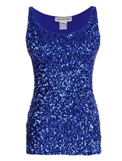 Anna-Kaci Womens Sparkle & Shine Glitter Sequin Embellished Sleeveless Round Neck Tank Top