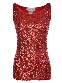 Anna-Kaci Womens Sparkle & Shine Glitter Sequin Embellished Sleeveless Round Neck Tank Top