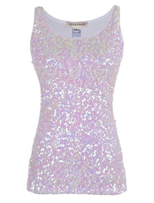 Anna Kaci Anna-Kaci Womens Sparkle & Shine Glitter Sequin Embellished Sleeveless Round Neck Tank Top