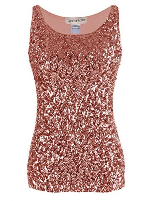 Anna Kaci Anna-Kaci Womens Sparkle & Shine Glitter Sequin Embellished Sleeveless Round Neck Tank Top