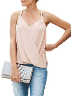 Tiksawon Women's Summer V Neck Strappy Cami Tank Tops Casual Loose Sleeveless Shirts Blouses