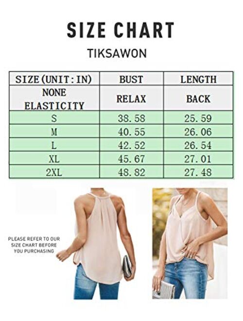 Tiksawon Women's Summer V Neck Strappy Cami Tank Tops Casual Loose Sleeveless Shirts Blouses