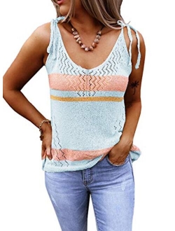 AlvaQ Women Summer Strappy Knit Tank Tops Loose Casual Sleeveless Shirts Camis