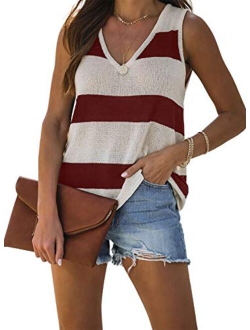 AlvaQ Women Summer Strappy Knit Tank Tops Loose Casual Sleeveless Shirts Camis