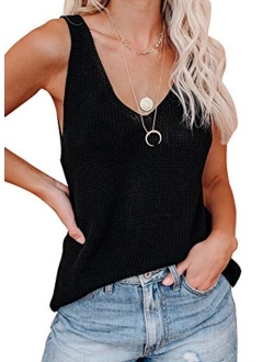 AlvaQ Women Summer Strappy Knit Tank Tops Loose Casual Sleeveless Shirts Camis