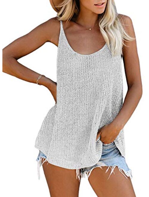 AlvaQ Women Summer Strappy Knit Tank Tops Loose Casual Sleeveless Shirts Camis