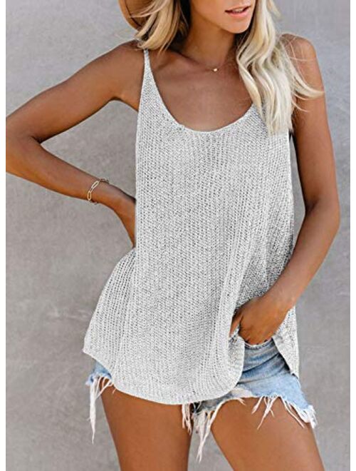 AlvaQ Women Summer Strappy Knit Tank Tops Loose Casual Sleeveless Shirts Camis