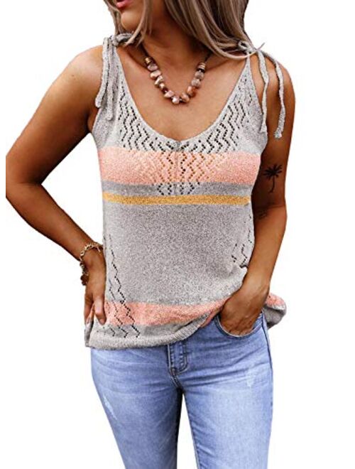 AlvaQ Women Summer Strappy Knit Tank Tops Loose Casual Sleeveless Shirts Camis