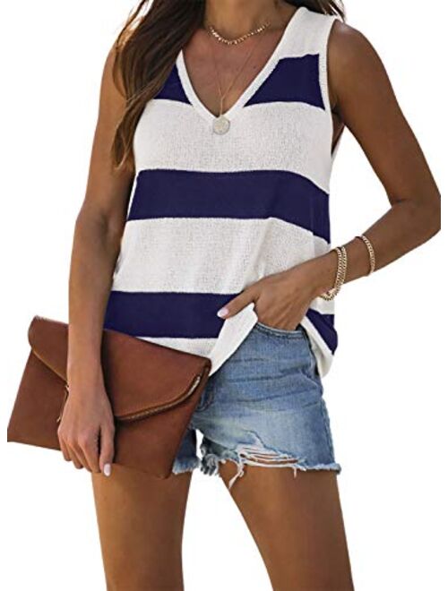 AlvaQ Women Summer Strappy Knit Tank Tops Loose Casual Sleeveless Shirts Camis