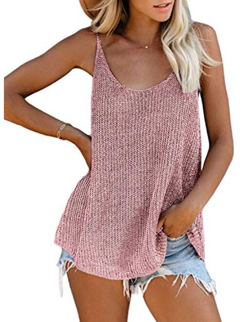 AlvaQ Women Summer Strappy Knit Tank Tops Loose Casual Sleeveless Shirts Camis