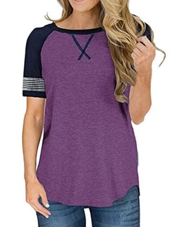 Adibosy Womens Tops Color Block Round Neck Tunic Raglan Shirts Long Sleeve Shirt Blouse