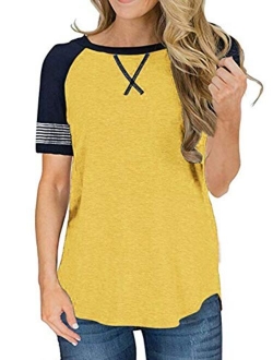 Adibosy Womens Tops Color Block Round Neck Tunic Raglan Shirts Long Sleeve Shirt Blouse