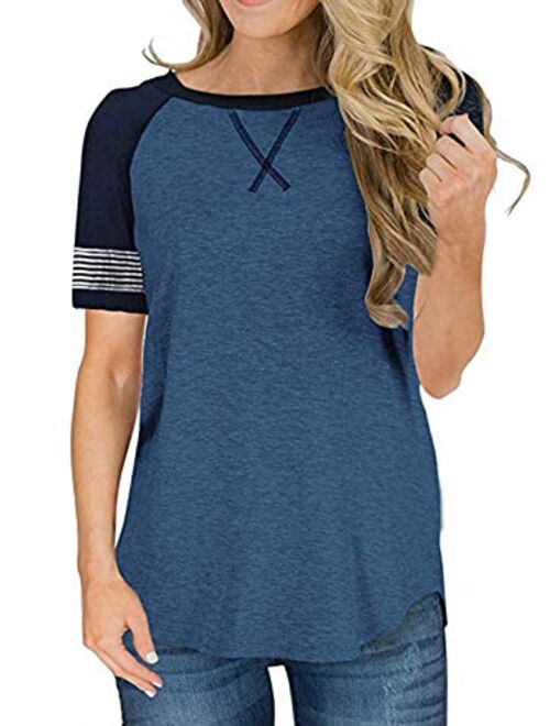 Adibosy Womens Tops Color Block Round Neck Tunic Raglan Shirts Long Sleeve Shirt Blouse