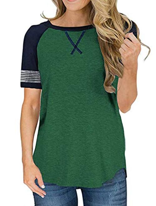 Adibosy Womens Tops Color Block Round Neck Tunic Raglan Shirts Long Sleeve Shirt Blouse