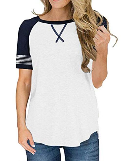 Adibosy Womens Tops Color Block Round Neck Tunic Raglan Shirts Long Sleeve Shirt Blouse