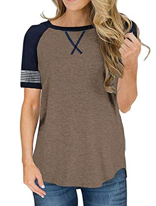 Adibosy Womens Tops Color Block Round Neck Tunic Raglan Shirts Long Sleeve Shirt Blouse