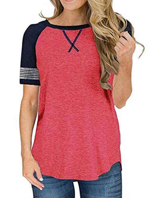 Adibosy Womens Tops Color Block Round Neck Tunic Raglan Shirts Long Sleeve Shirt Blouse