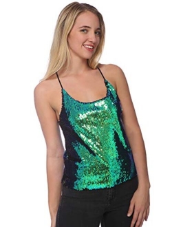 Anna-Kaci Womens Sequin Spaghetti Strap Crop Camisole Tank Top, Matte or Shiny