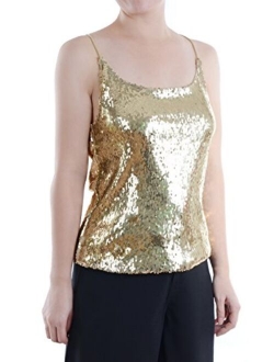 Anna-Kaci Womens Sequin Spaghetti Strap Crop Camisole Tank Top, Matte or Shiny