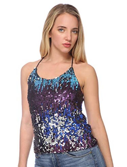 Anna Kaci Anna-Kaci Womens Sequin Spaghetti Strap Crop Camisole Tank Top, Matte or Shiny