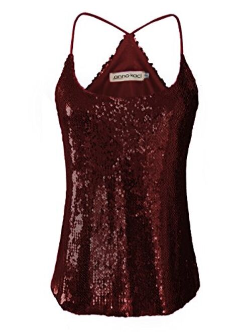 Anna Kaci Anna-Kaci Womens Sequin Spaghetti Strap Crop Camisole Tank Top, Matte or Shiny