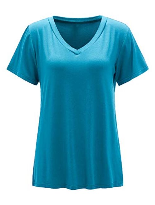 Floerns Women's Solid V Neck Short Sleeve Casual Tee Shirt Top