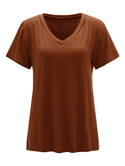 Floerns Women's Solid V Neck Short Sleeve Casual Tee Shirt Top