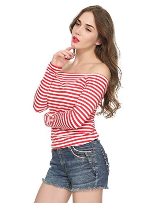 Maggie Tang Trendy Solid Fitted Off Shoulder Long Sleeve Blouse Top