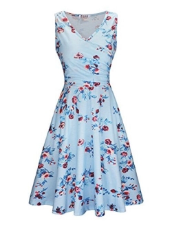 KILIG Women's Casual Dress V Neck A Line Cap Sleeveless Summer Casual Sundress Elegant Wrap Midi Dress