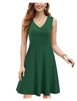 KILIG Women's Casual Dress V Neck A Line Cap Sleeveless Summer Casual Sundress Elegant Wrap Midi Dress